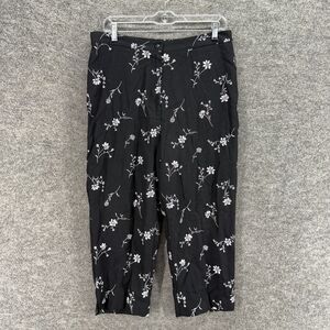 Alfred Dunner Pants Women 12 Black Floral High Rise Chino Flat Front Straight
